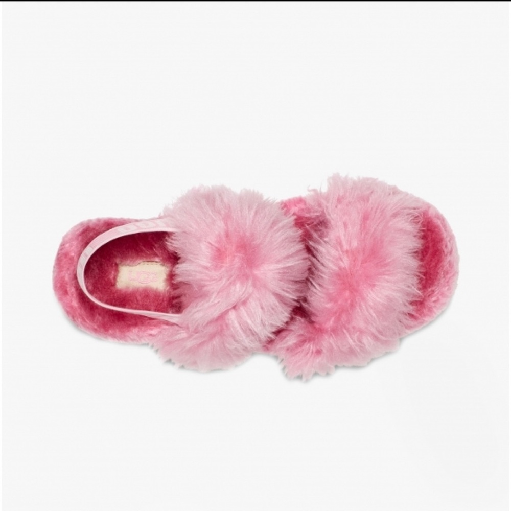 UGG Women's Fluff Sugar Faux Fur Sandal Plush Insole Logo Strap Pink size 6 NEW - Picture 7 of 8